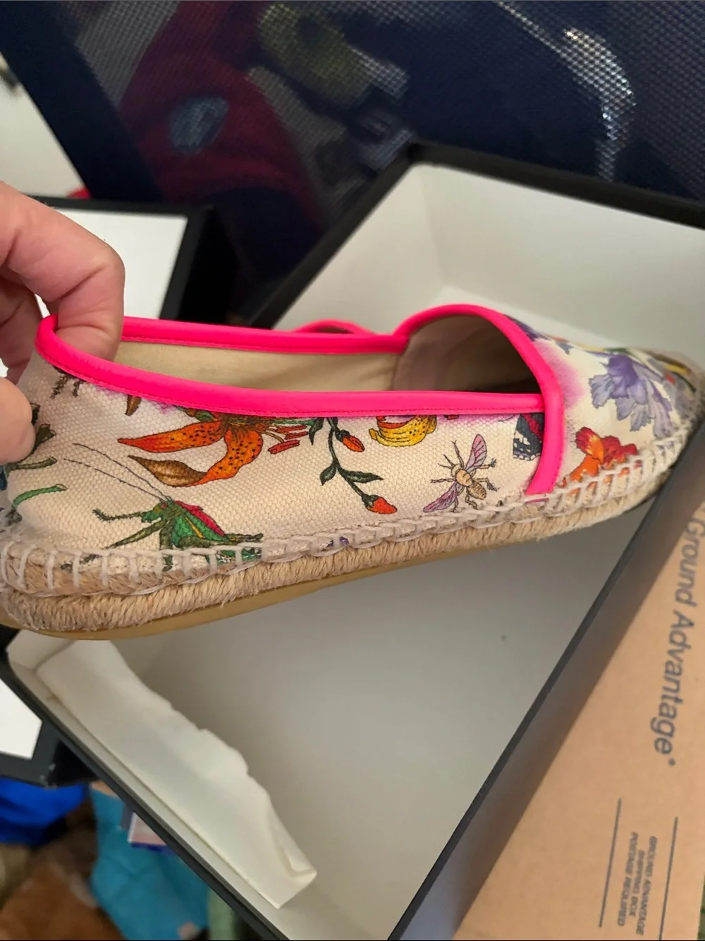 Gucci Floral Canvas Espadrilles with Hot Pink Trim